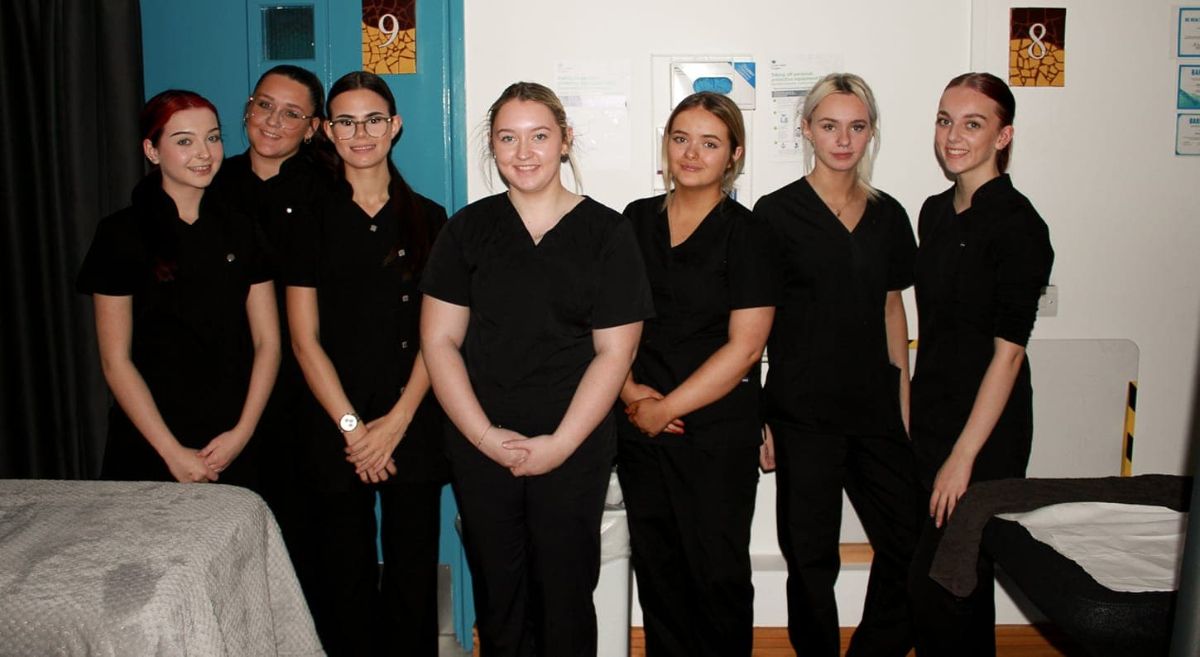 Level 3 NVQ Beauty Therapy students, Katie Gore, Natalie Agnew, Evie Armstrong and Jody Garrett